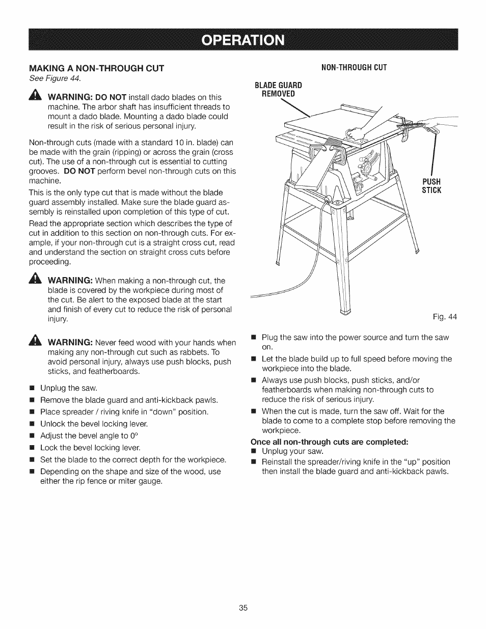 Operation | Craftsman 315.284610 User Manual | Page 35 / 48