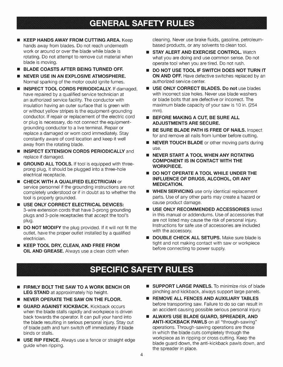 Specific safety rules, Specific safety rules -5, General safety rules | Craftsman 315.284610 User Manual | Page 4 / 48