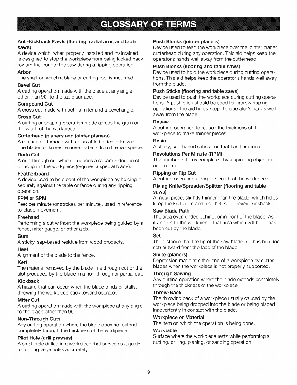 Glossary of terms | Craftsman 315.284610 User Manual | Page 9 / 48