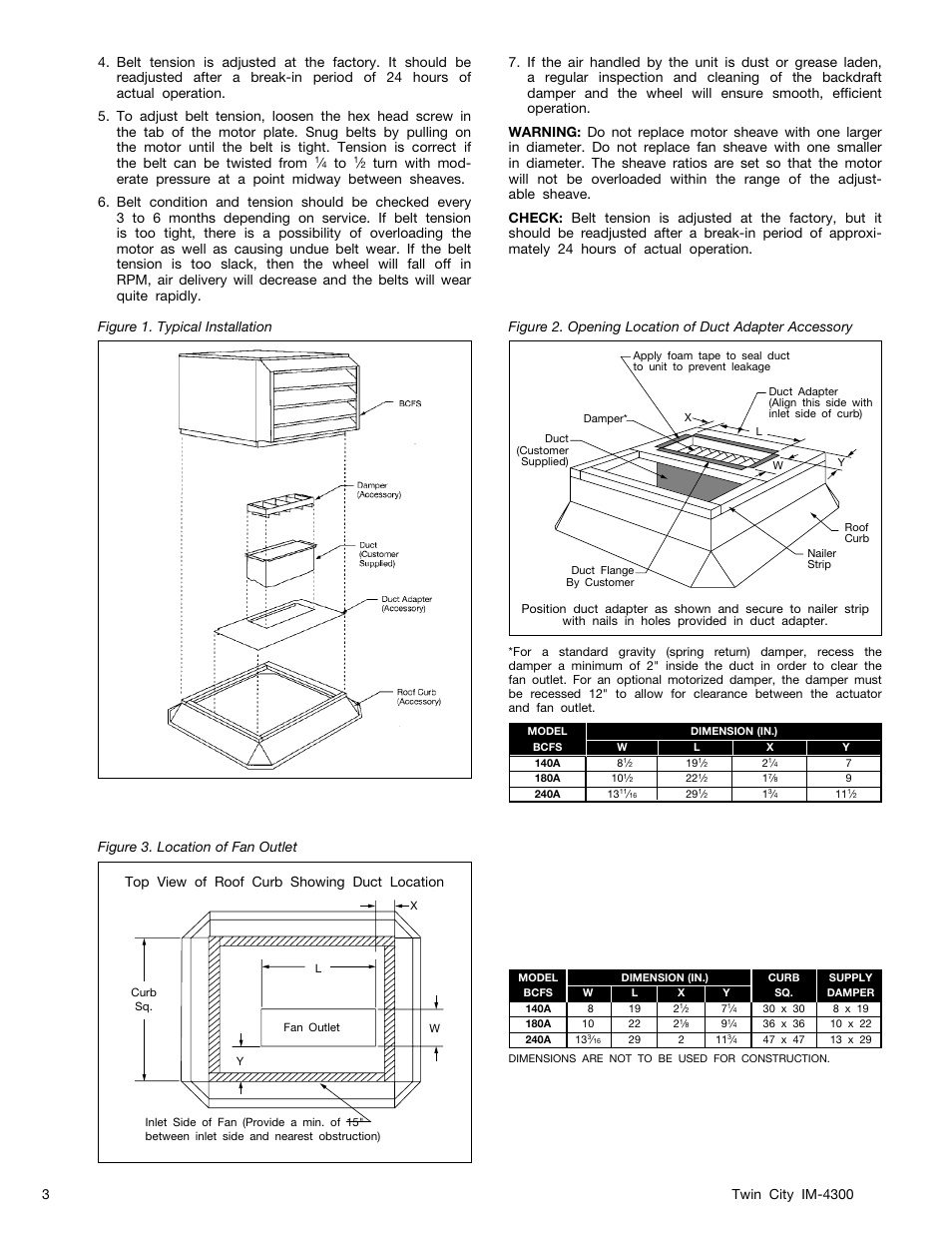 Top view of roof curb showing duct location | Twin City BCFS Centrifugal Filtered Supply Fans - IM-4300 User Manual | Page 3 / 4