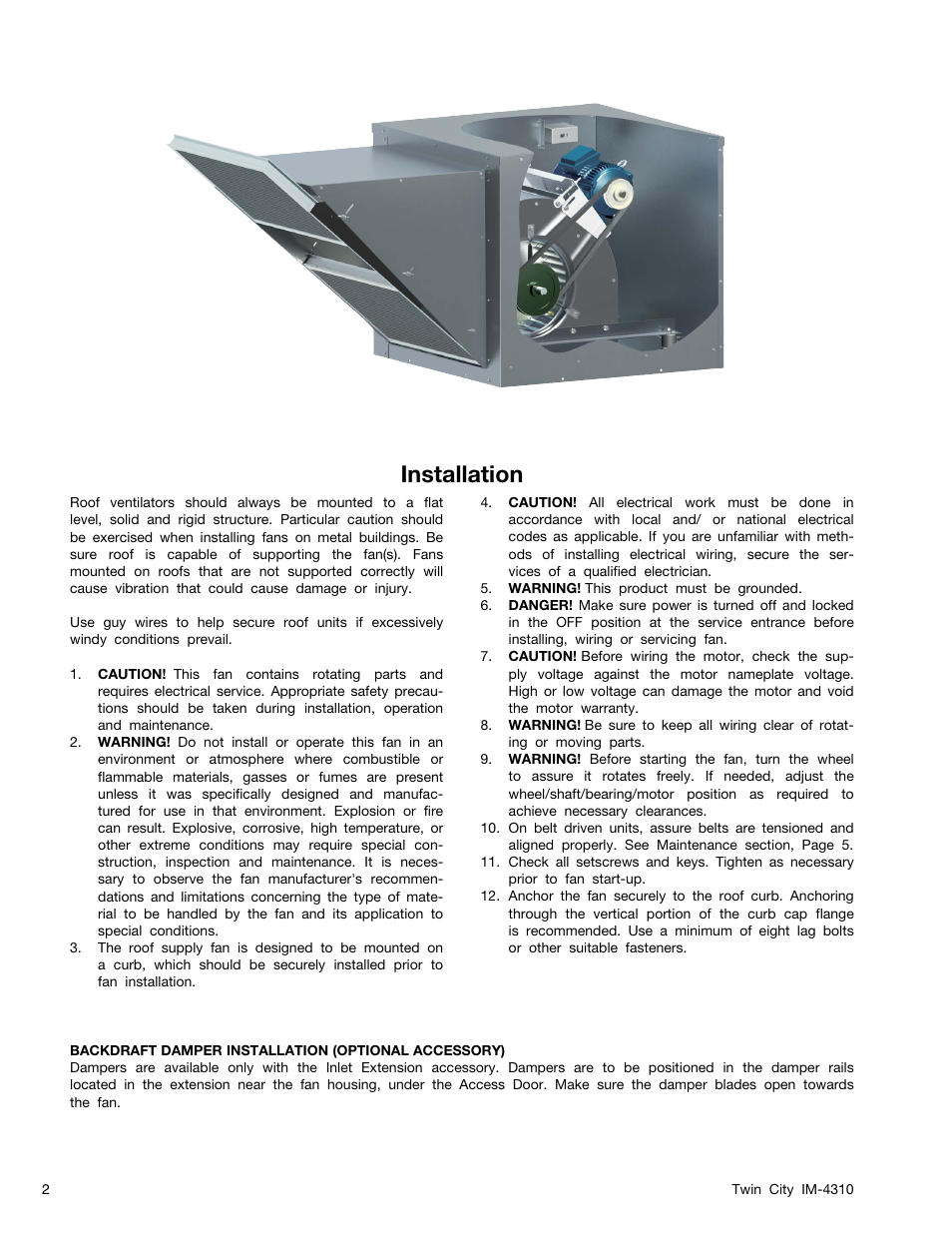 Installation | Twin City BCRFS Belt Driven Centrifugal Filtered Supply Fans - IM-4310 User Manual | Page 2 / 8