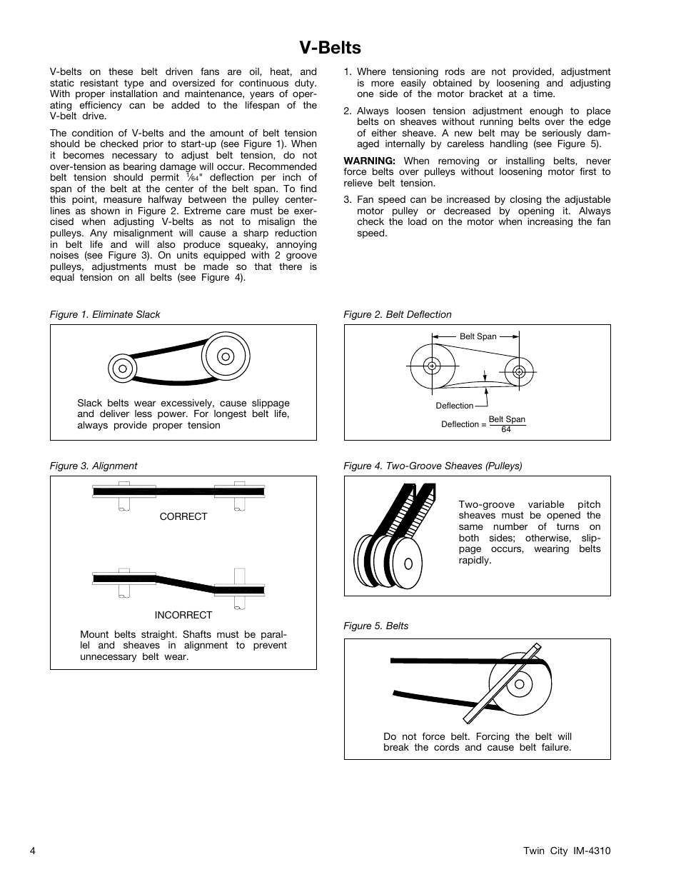 V-belts | Twin City BCRFS Belt Driven Centrifugal Filtered Supply Fans - IM-4310 User Manual | Page 4 / 8