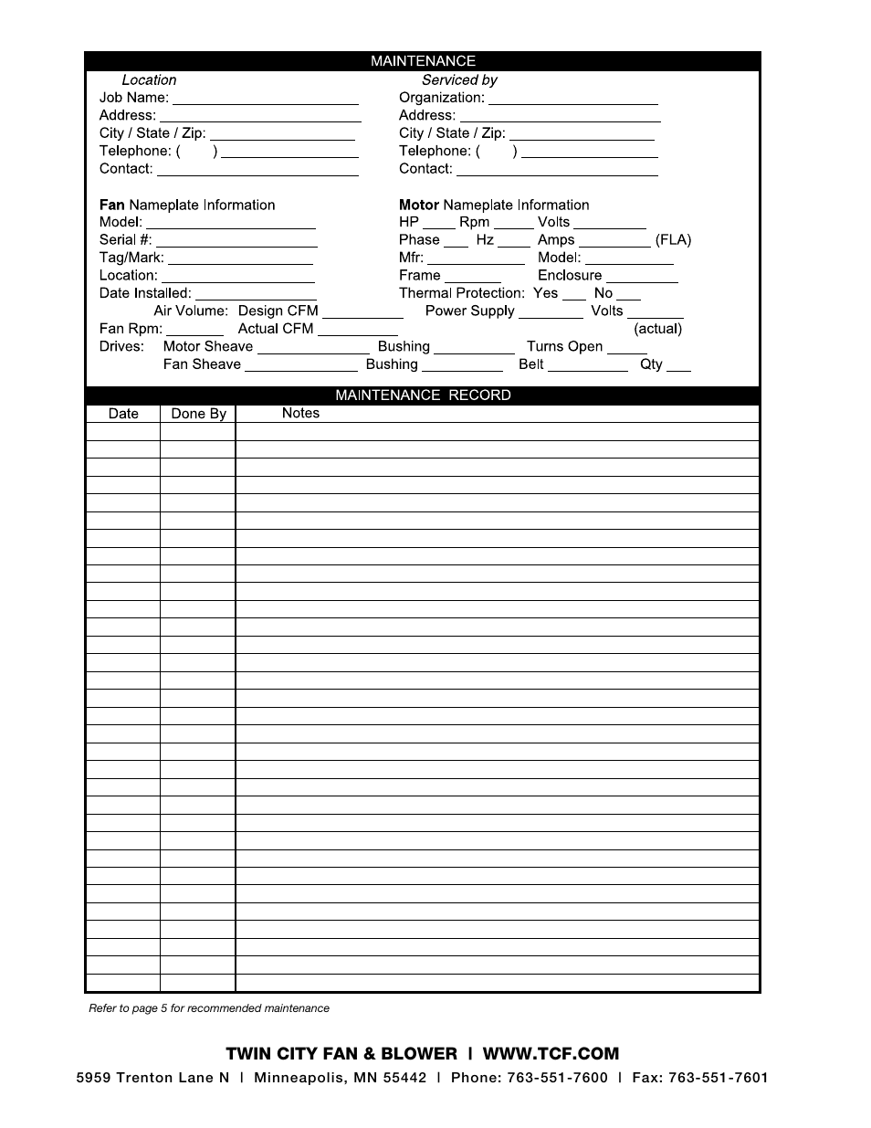 Twin City BCRFS Belt Driven Centrifugal Filtered Supply Fans - IM-4310 User Manual | Page 8 / 8
