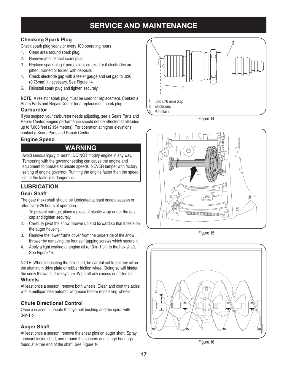 Service and maintenance, Warning | Craftsman 247.88355 User Manual | Page 17 / 64