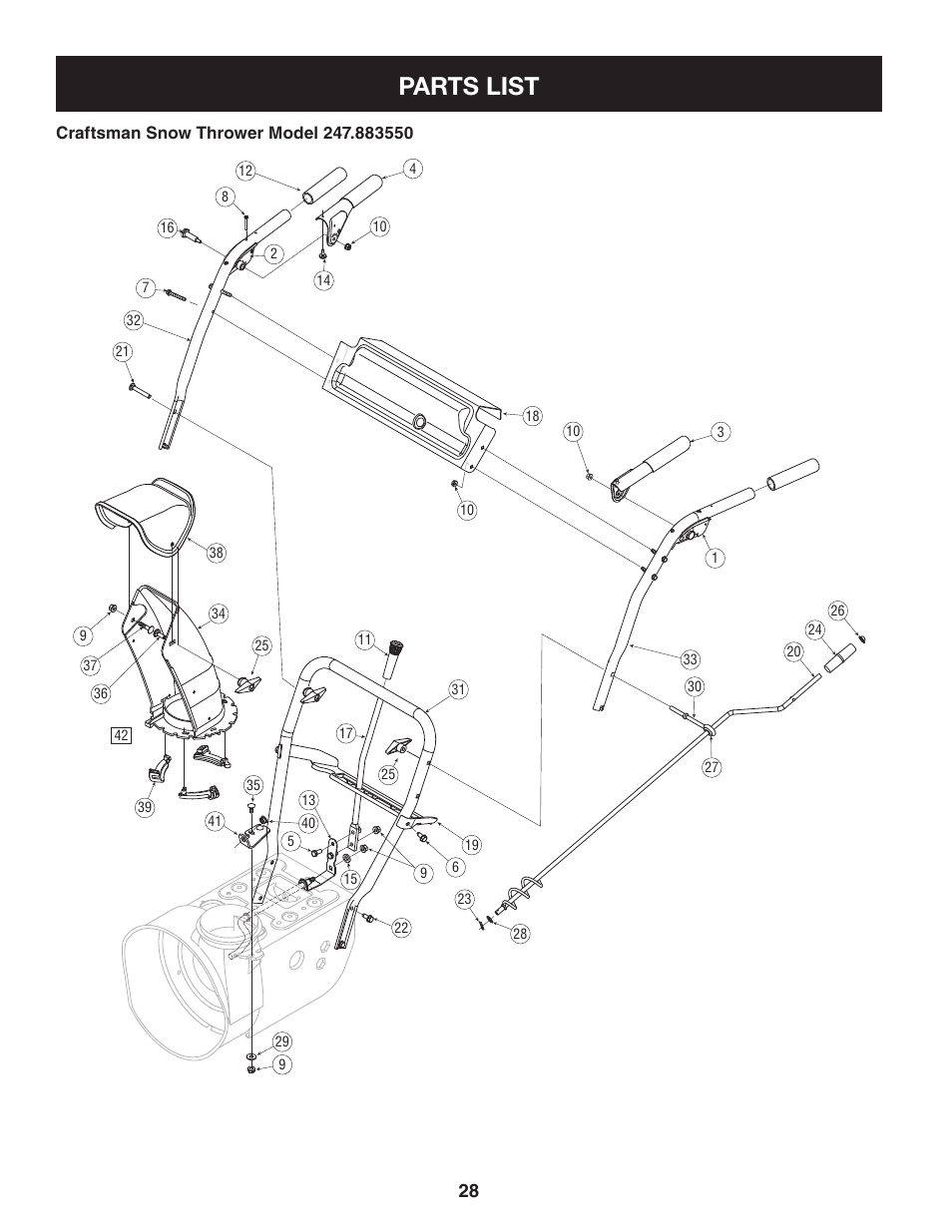 Parts list | Craftsman 247.88355 User Manual | Page 28 / 64