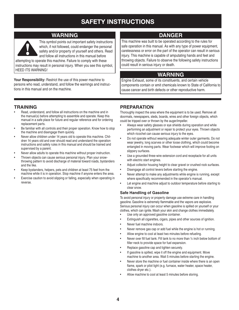 Safety instructions, Danger, Warning | Craftsman 247.88355 User Manual | Page 4 / 64