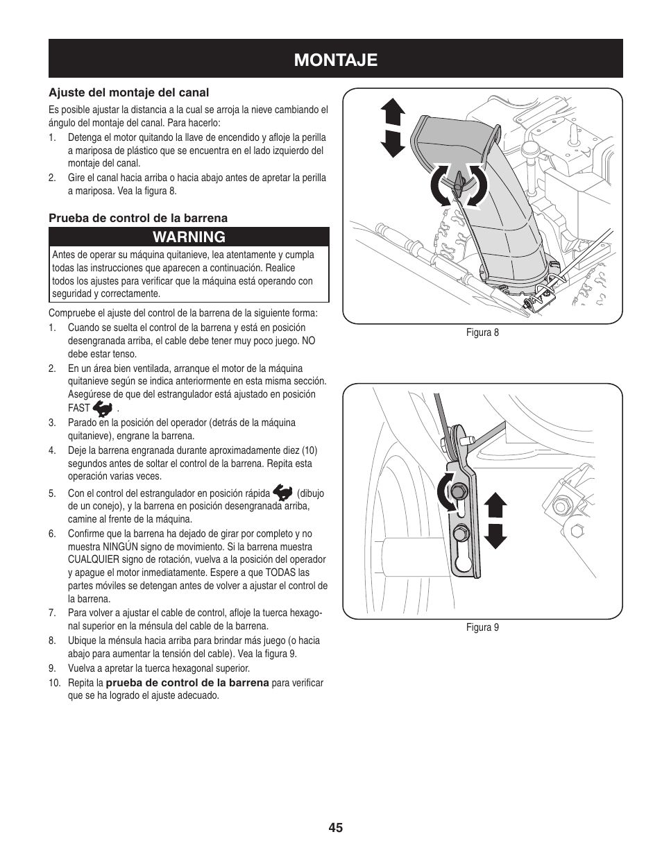 Montaje, Warning | Craftsman 247.88355 User Manual | Page 45 / 64