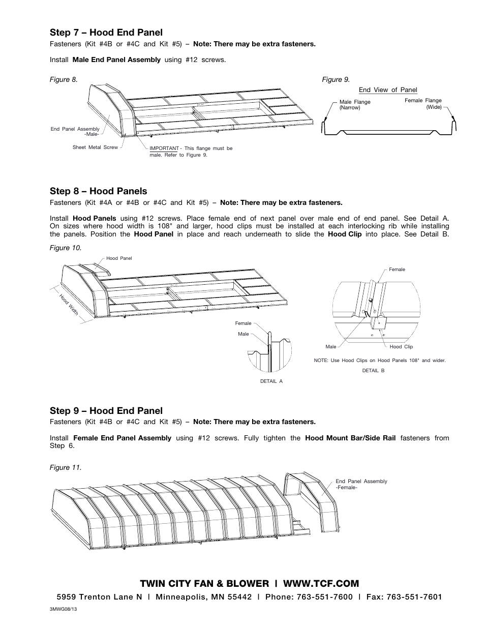 Step 7 – hood end panel, Step 8 – hood panels, Step 9 – hood end panel | Twin City Modular Gravity Hood - MGI with Filters - IM-4720FSL User Manual | Page 4 / 4