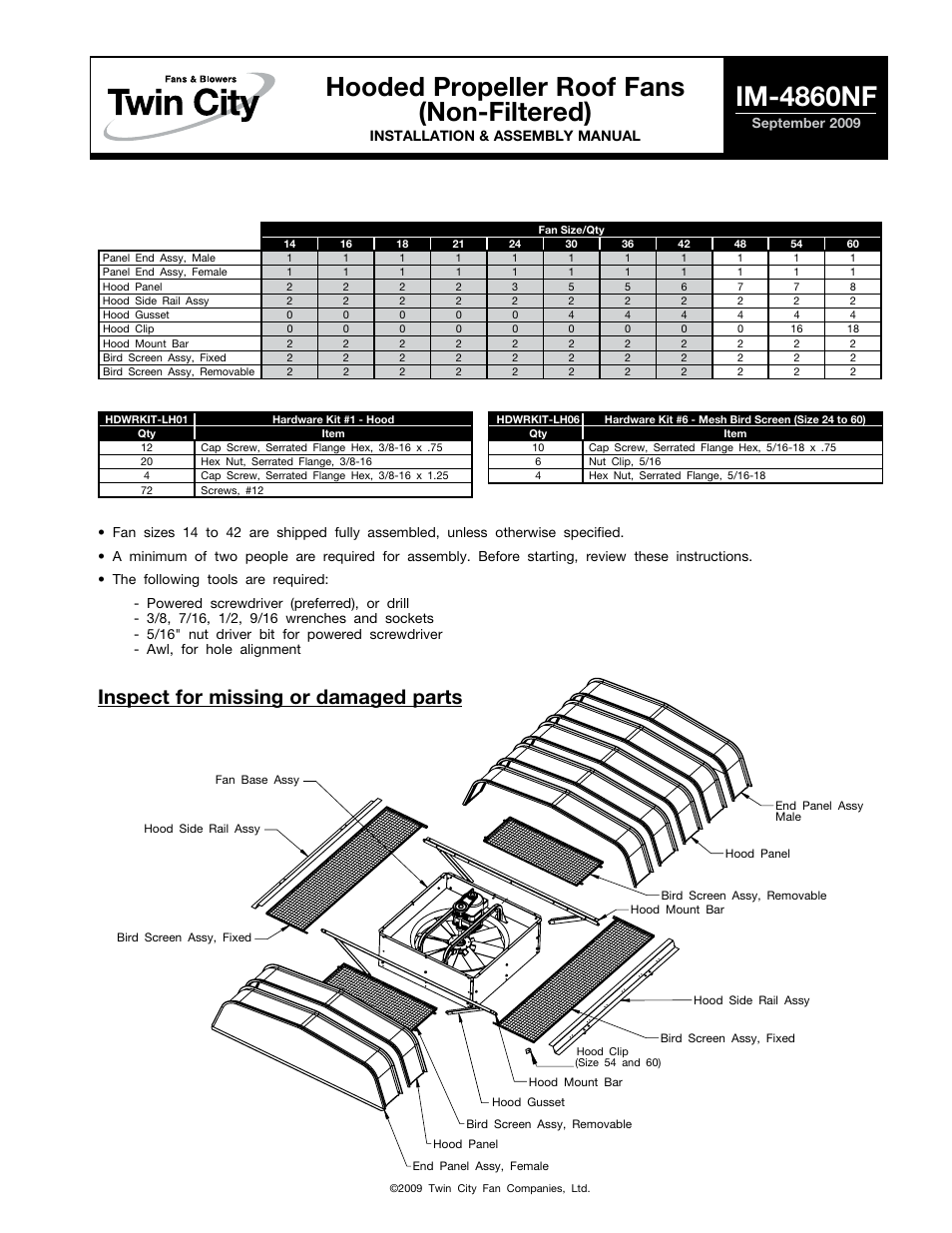 Twin City Hooded Propeller Fans (Non-Filtered) - IM-4860NF User Manual | 4 pages