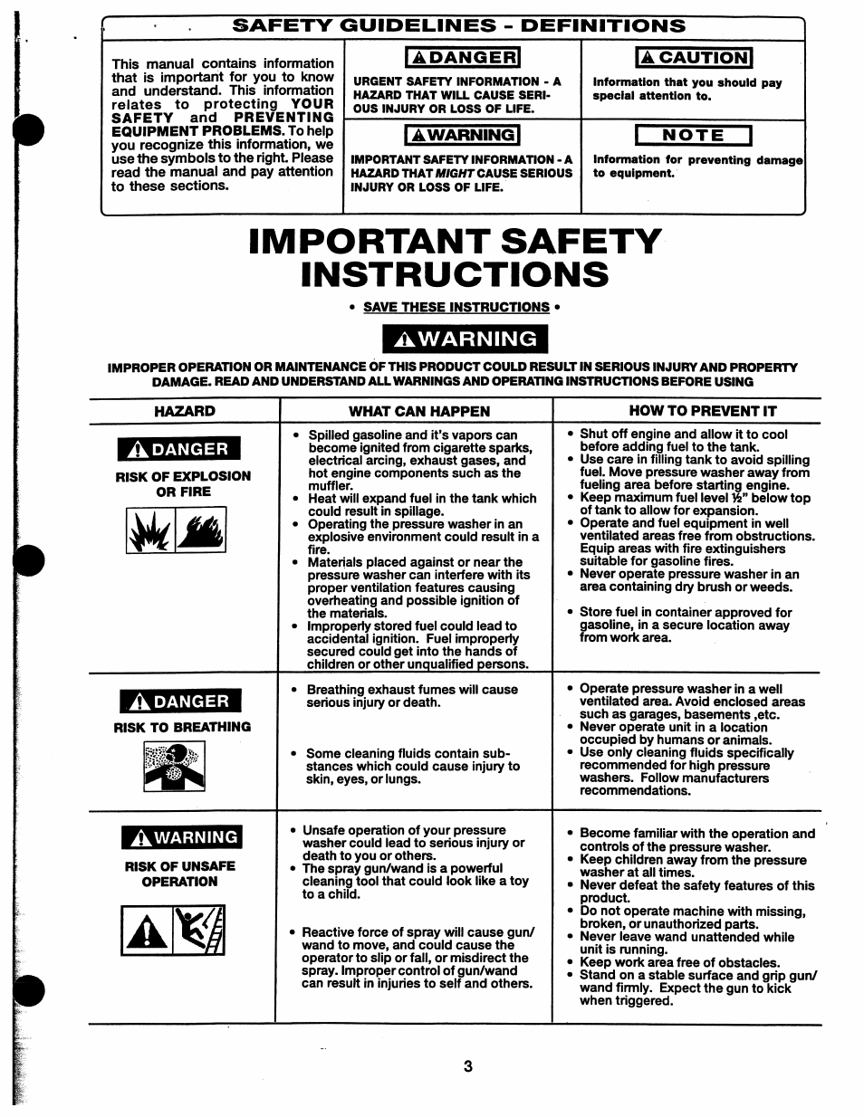 Awarning, Important safety instructions, Safety <quidelines - defi nitions | 1a warning 1, Adangeri, Cautioni | Craftsman 919.762000 User Manual | Page 3 / 14