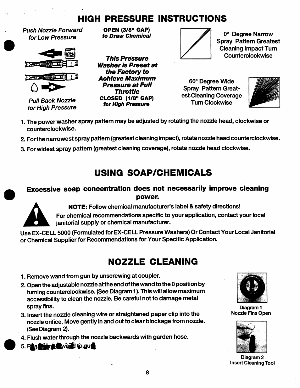 High pressure instructions, Using soap/chemicals, Power | Nozzle cleaning | Craftsman 919.762000 User Manual | Page 8 / 14