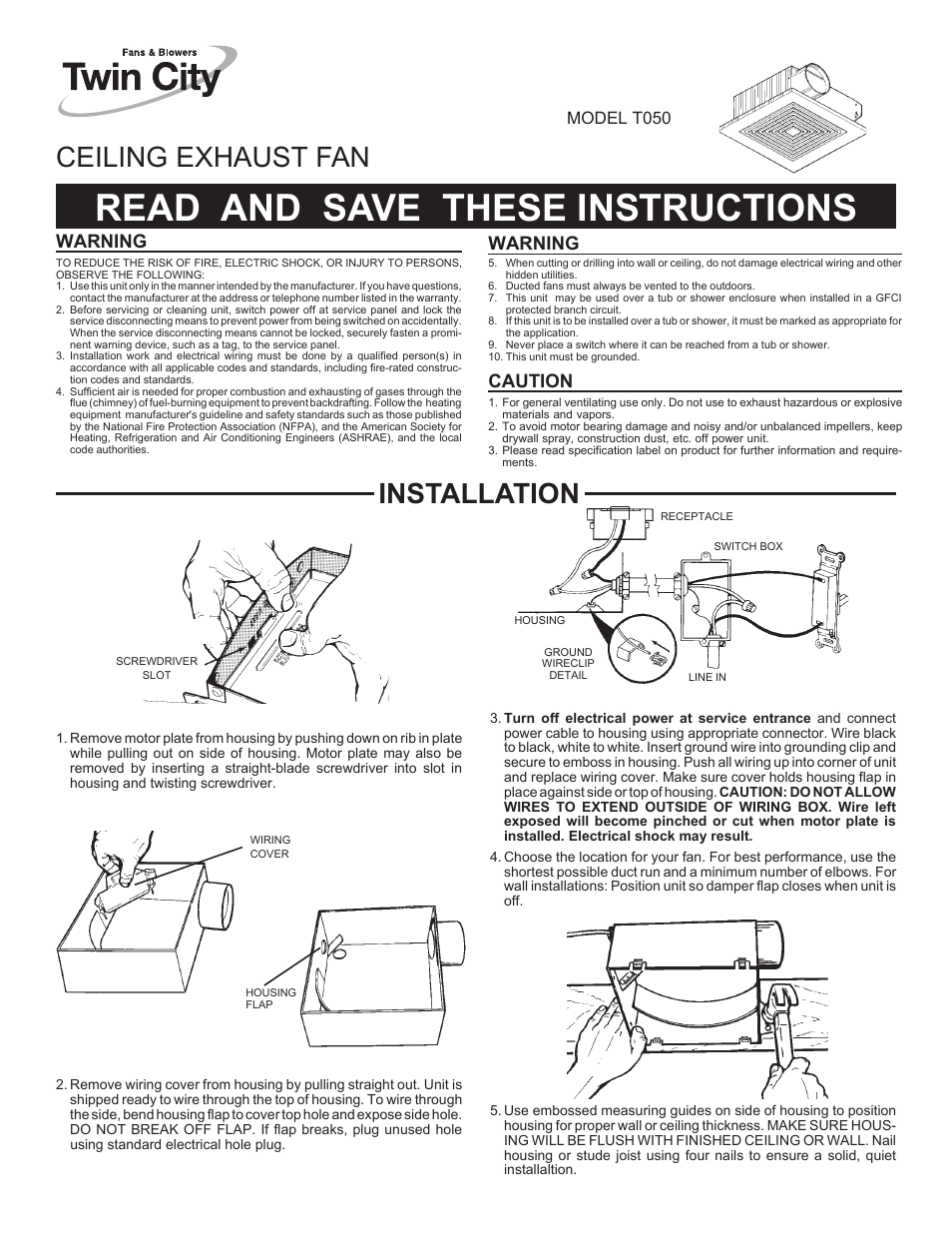 Twin City Ceiling / Wall-Mount Ventilators - T Series User Manual | 18 pages