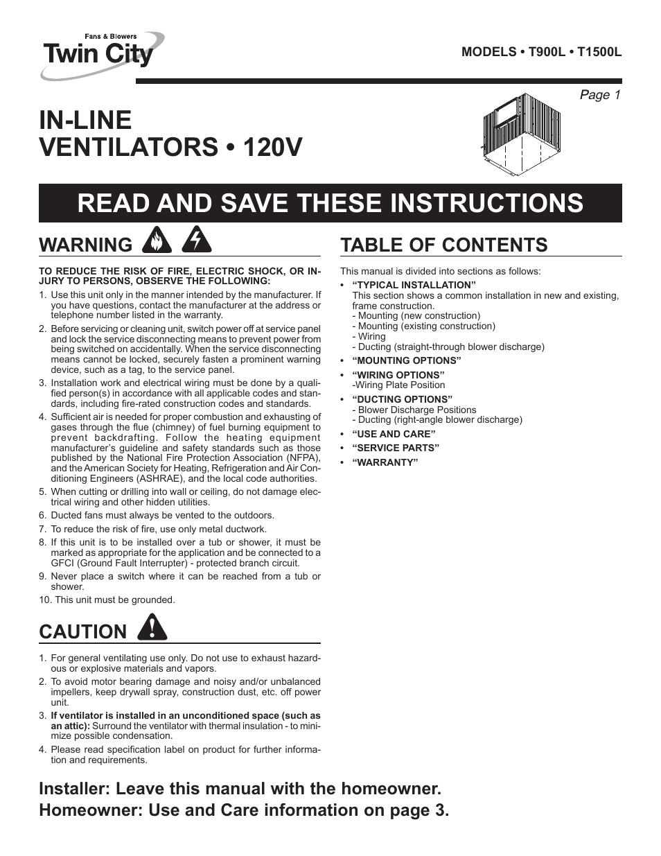 Twin City Inline / Cabinet Ventilators - TL Series User Manual | Page 9 / 16