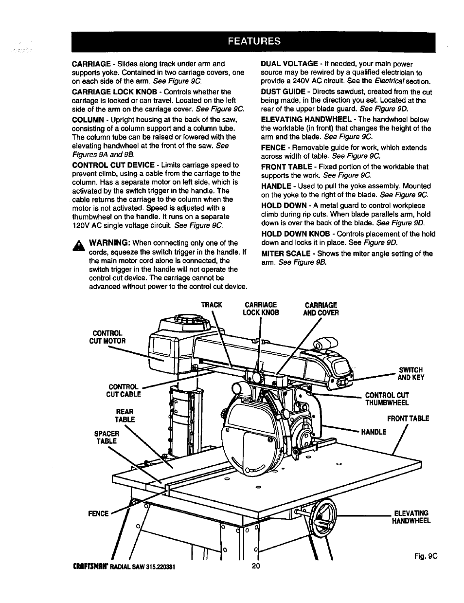 Features | Craftsman 315.220381 User Manual | Page 20 / 82