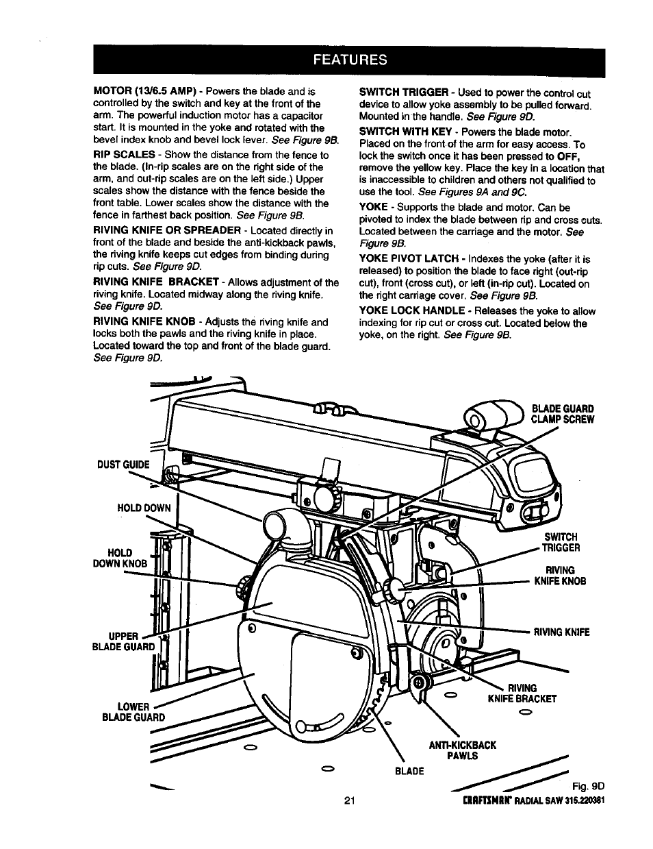 Features | Craftsman 315.220381 User Manual | Page 21 / 82