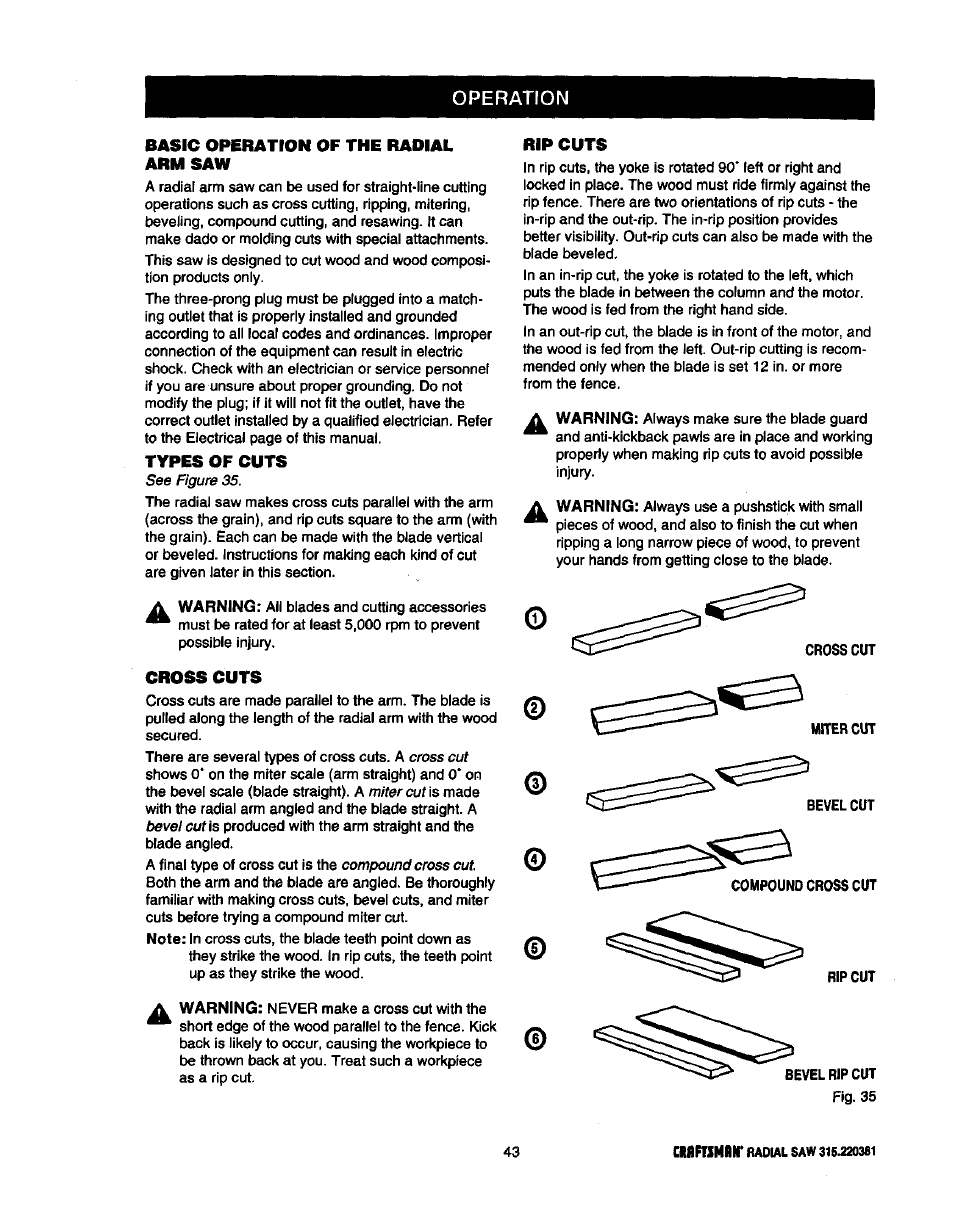 Operation | Craftsman 315.220381 User Manual | Page 43 / 82
