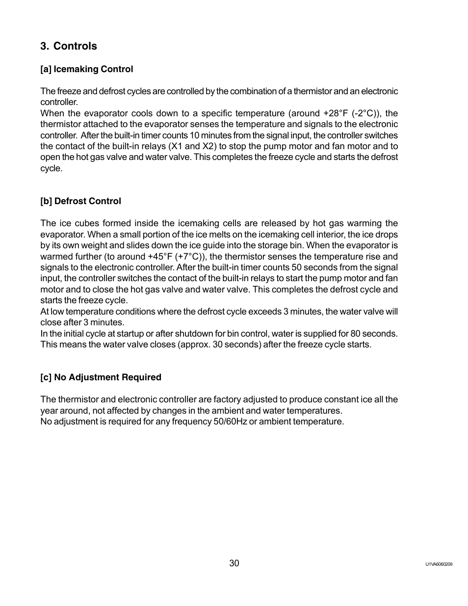 Controls, A] icemaking control, B] defrost control | C] no adjustment required | Twin Eagles AM-50BAE-AD User Manual | Page 30 / 51