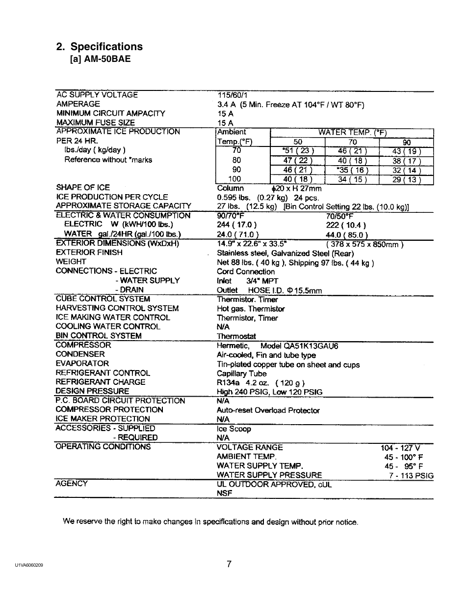 Specifications, A] am-50bae | Twin Eagles AM-50BAE-AD User Manual | Page 7 / 51