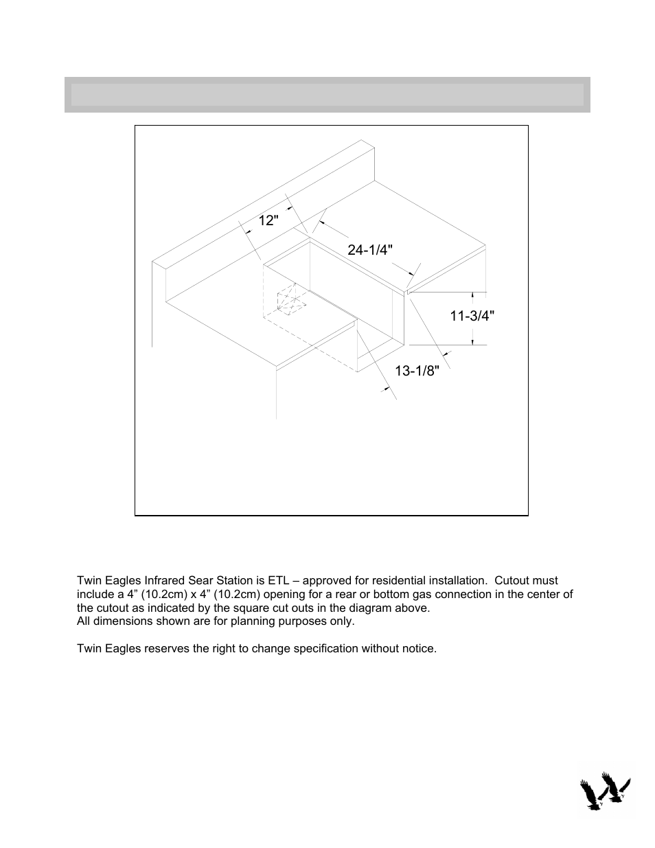 Cut out dimensions for built-in applications | Twin Eagles TPSS-13F User Manual | Page 6 / 13