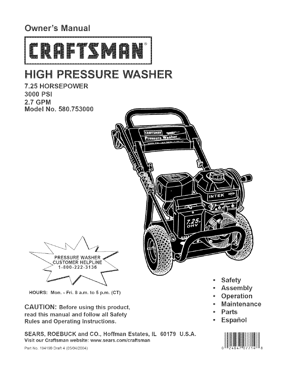 Craftsman 580.753000 User Manual | 48 pages