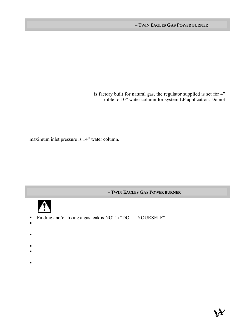 Natural gas installation, Leak test | Twin Eagles TEPB24-B User Manual | Page 7 / 17
