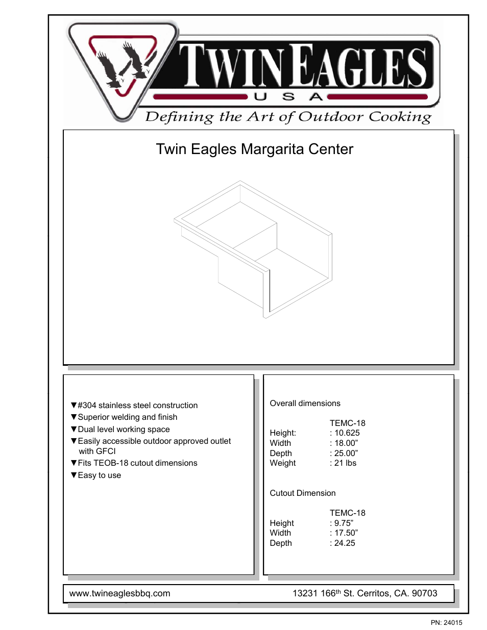 Twin Eagles TEMC-18 User Manual | 1 page