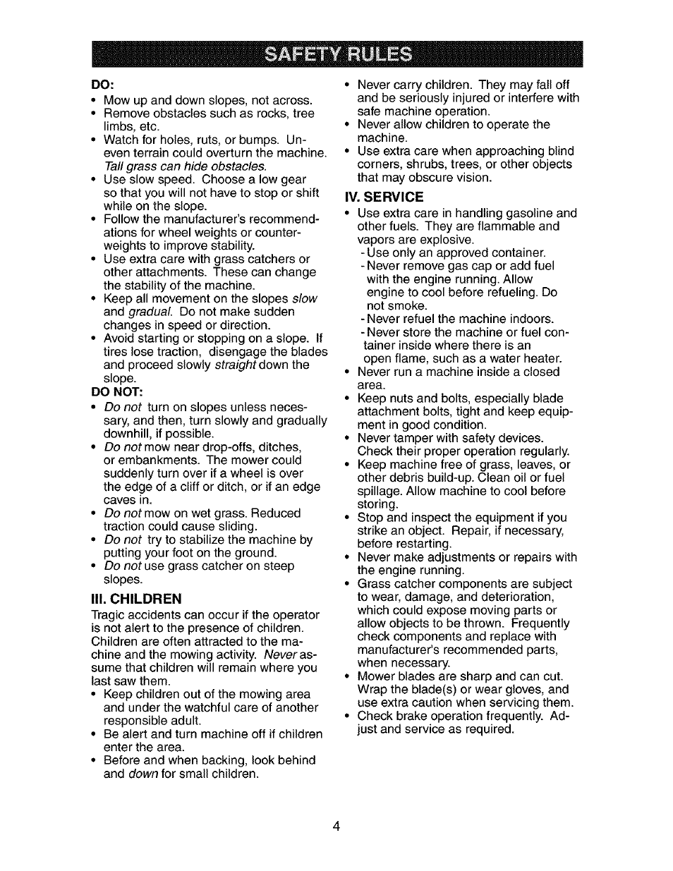 Iii. children, Iv. service | Craftsman 917.273770 User Manual | Page 4 / 56