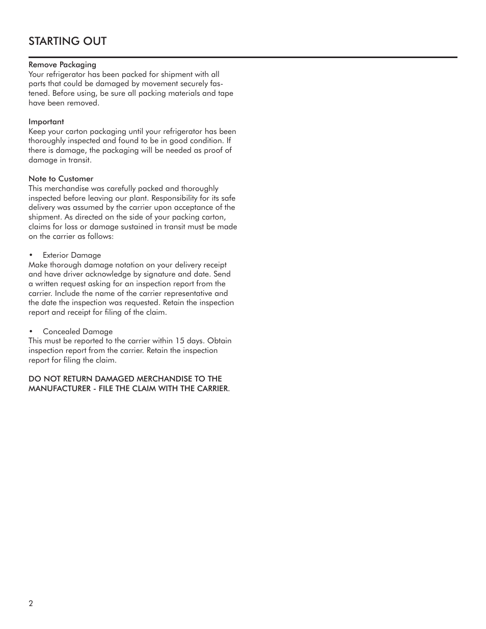 Starting out | Twin Eagles TEOR24-C User Manual | Page 2 / 12