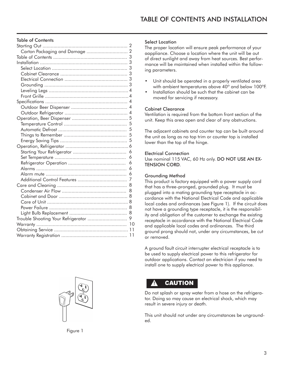 Table of contents and installation | Twin Eagles TEOR24-C User Manual | Page 3 / 12