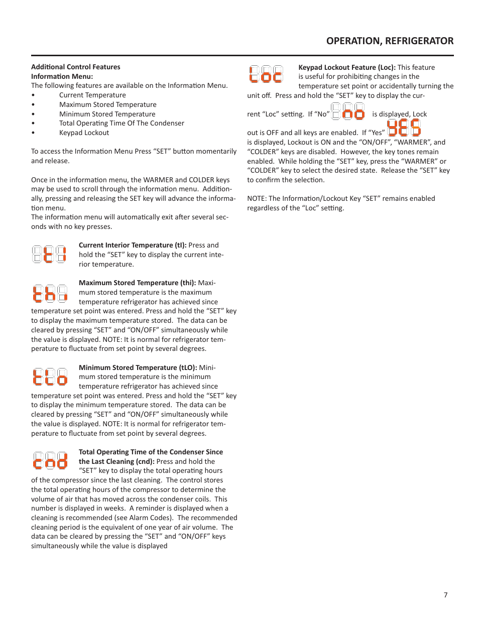 Operation, refrigerator | Twin Eagles TEOR24-C User Manual | Page 7 / 12