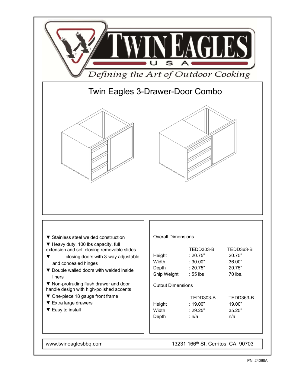 Twin Eagles TEDD363-B User Manual | 1 page