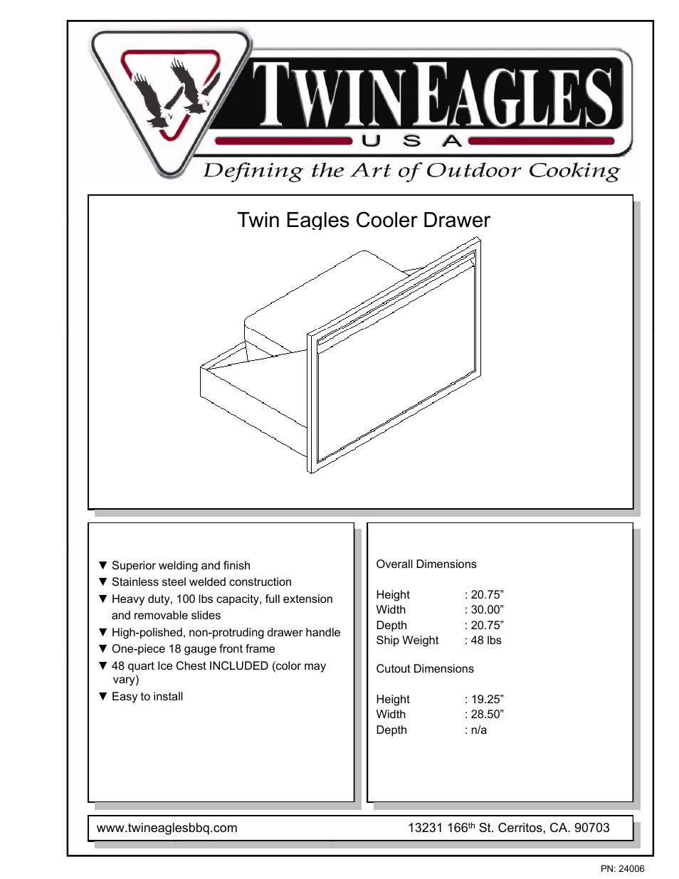 Twin Eagles TECD30-B User Manual | 1 page