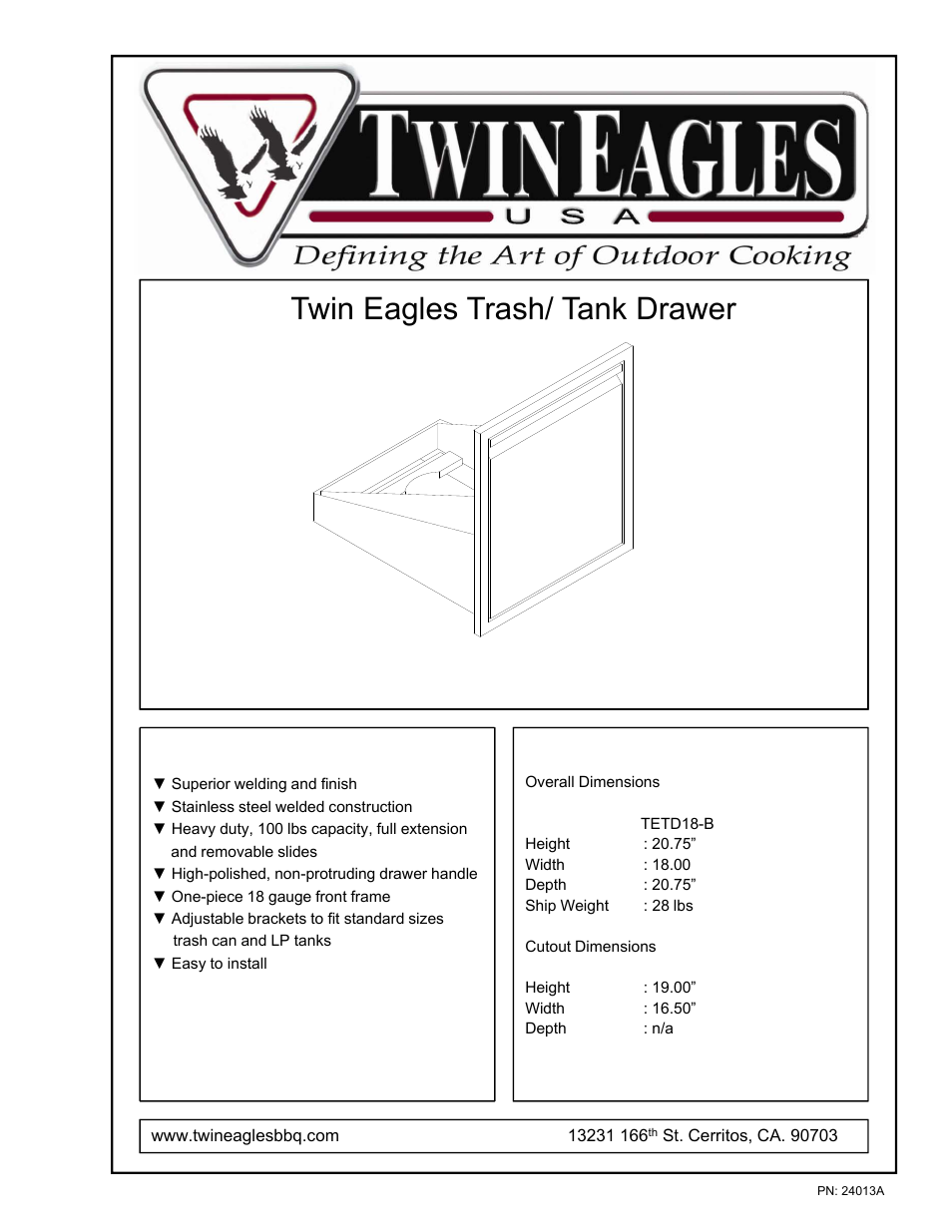 Twin Eagles TETD18T-B User Manual | 2 pages