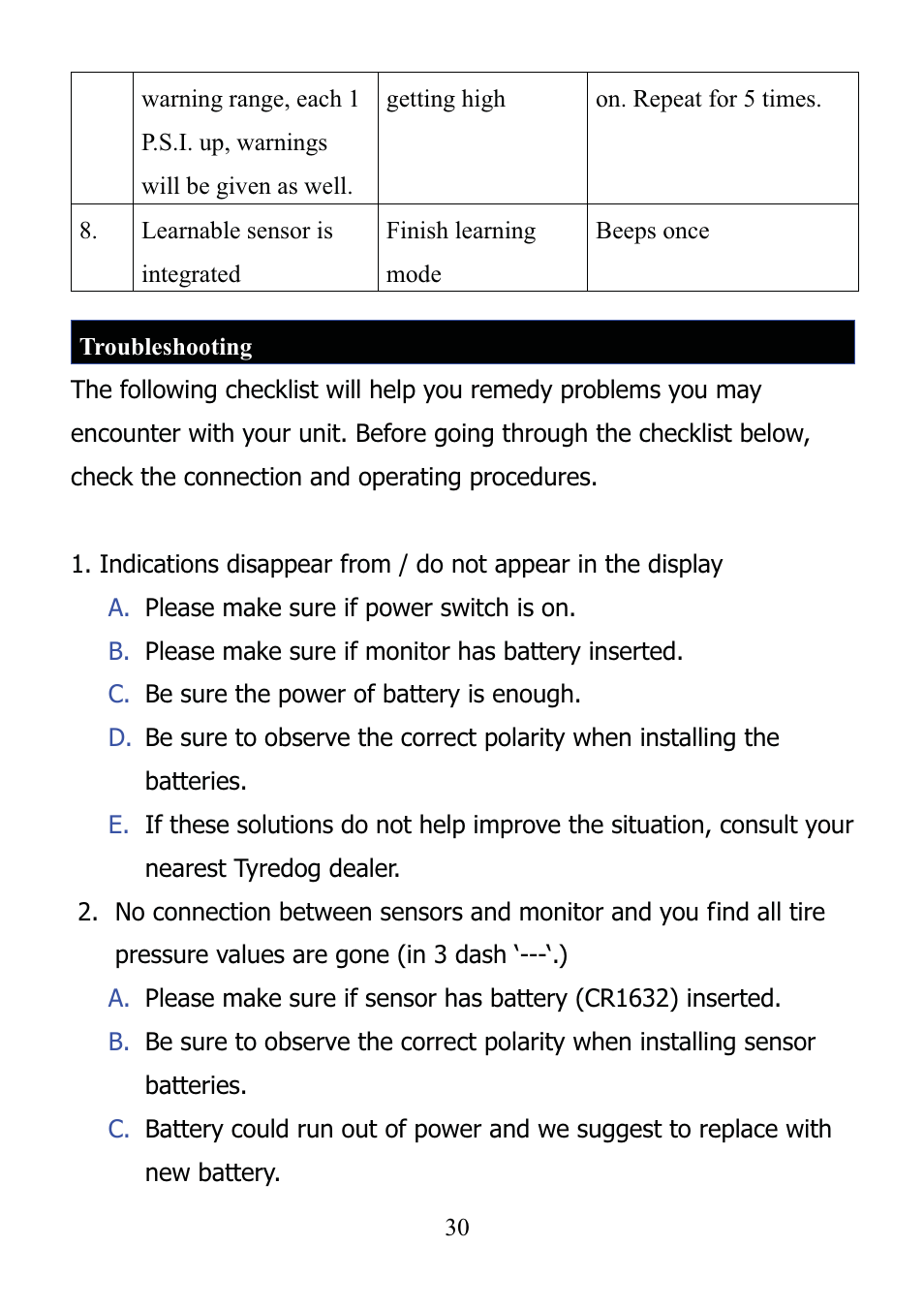 TYREDOG TD-4000A-X User Manual | Page 30 / 33