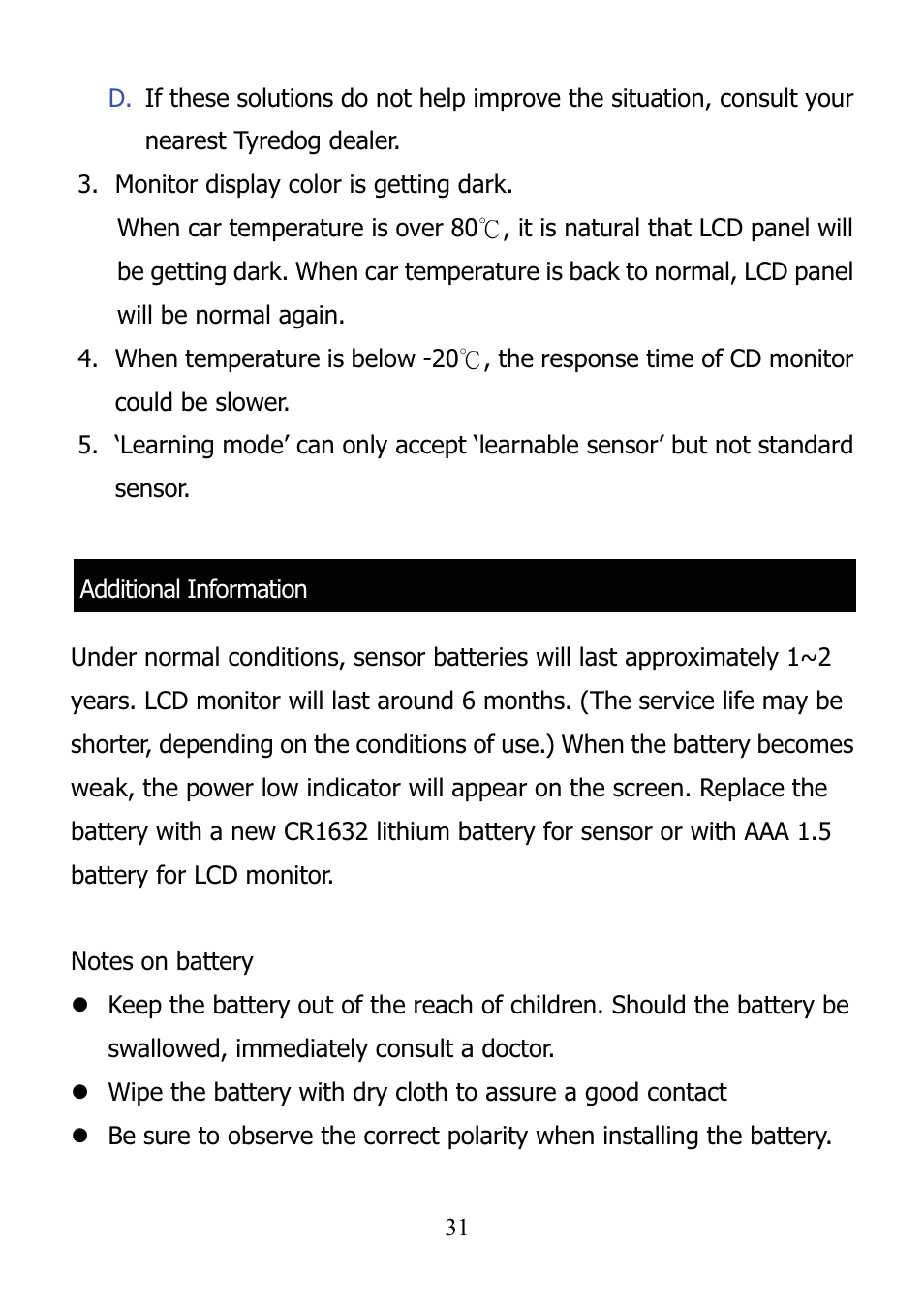 TYREDOG TD-4000A-X User Manual | Page 31 / 33