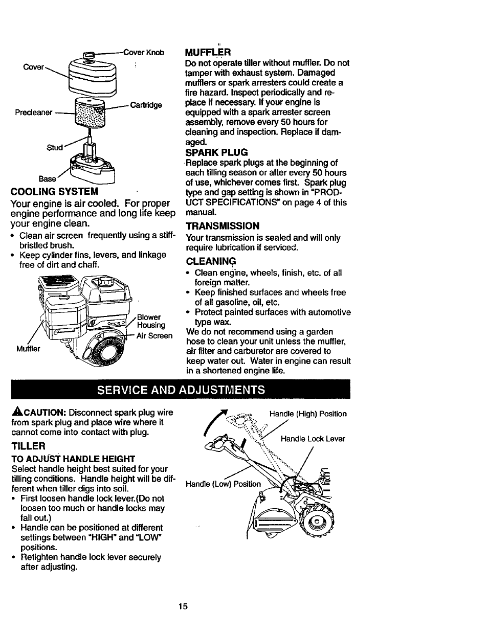 Service and adjustments | Craftsman 917.293310 User Manual | Page 15 / 36