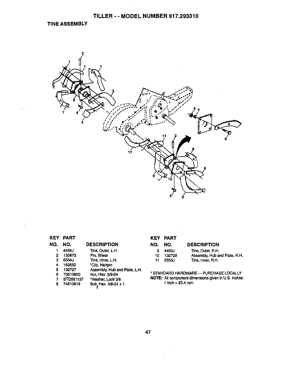 Tine assembly | Craftsman 917.293310 User Manual | Page 27 / 36
