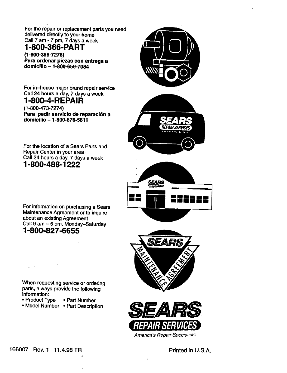 800-366-part, 800-4-repair, Repair services | Craftsman 917.293310 User Manual | Page 36 / 36