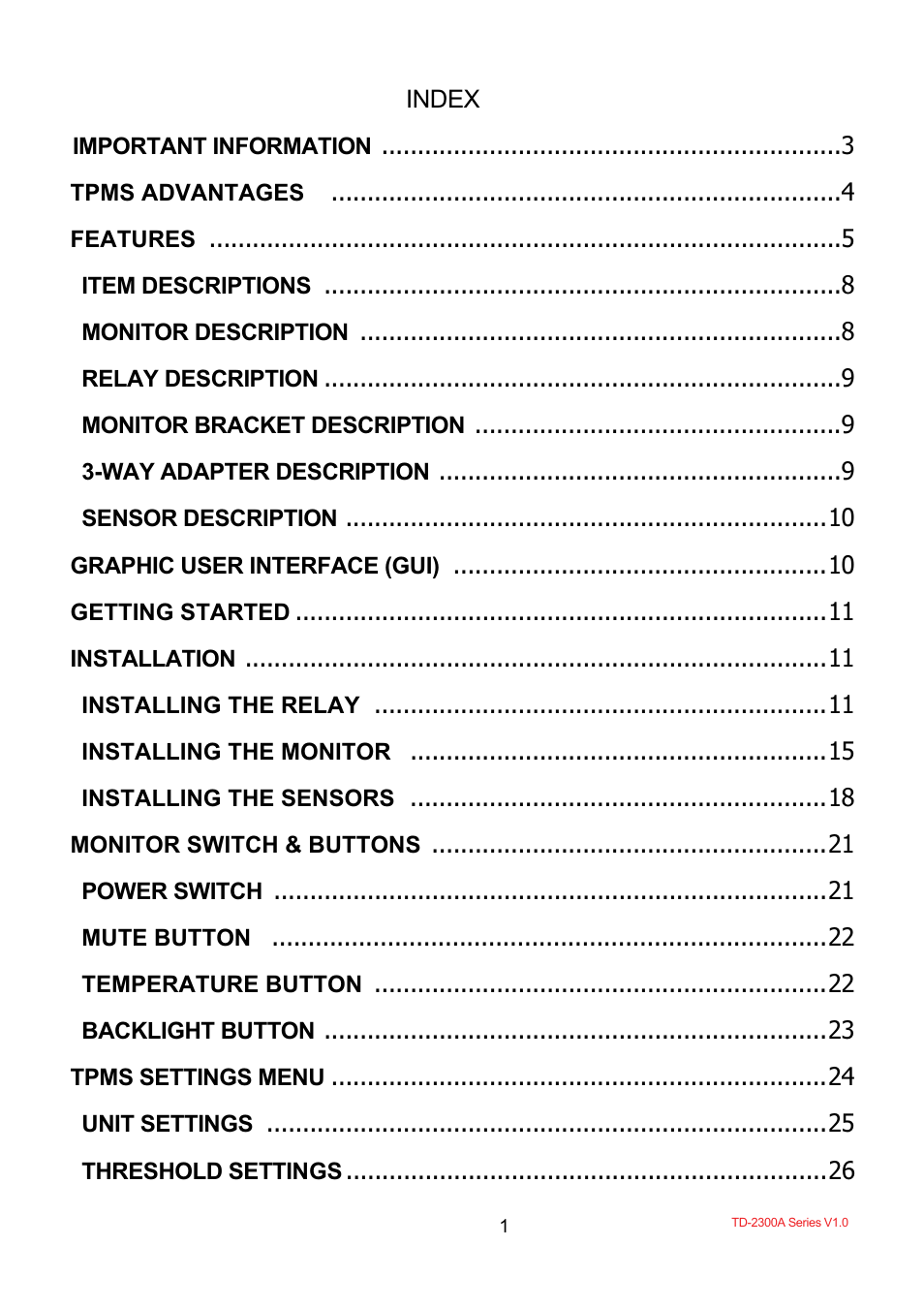 TYREDOG TD-2300A-X10 User Manual | Page 3 / 56