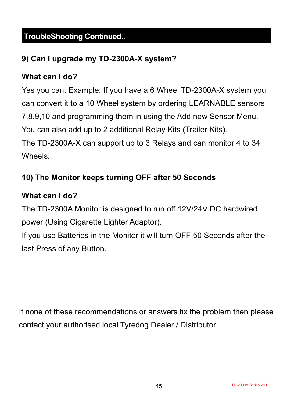 TYREDOG TD-2300A-X10 User Manual | Page 47 / 56