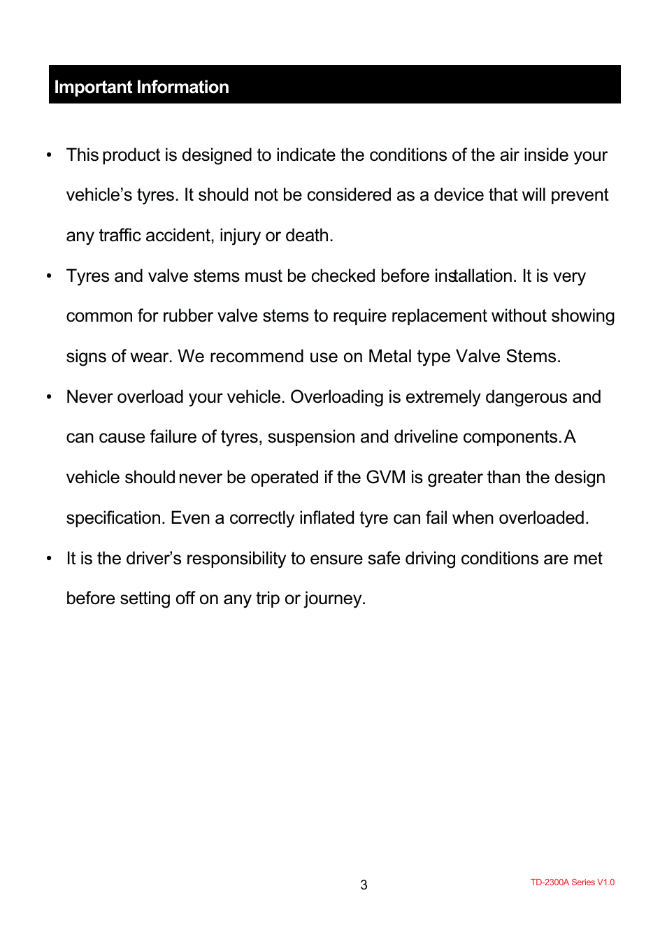 TYREDOG TD-2300A-X10 User Manual | Page 5 / 56