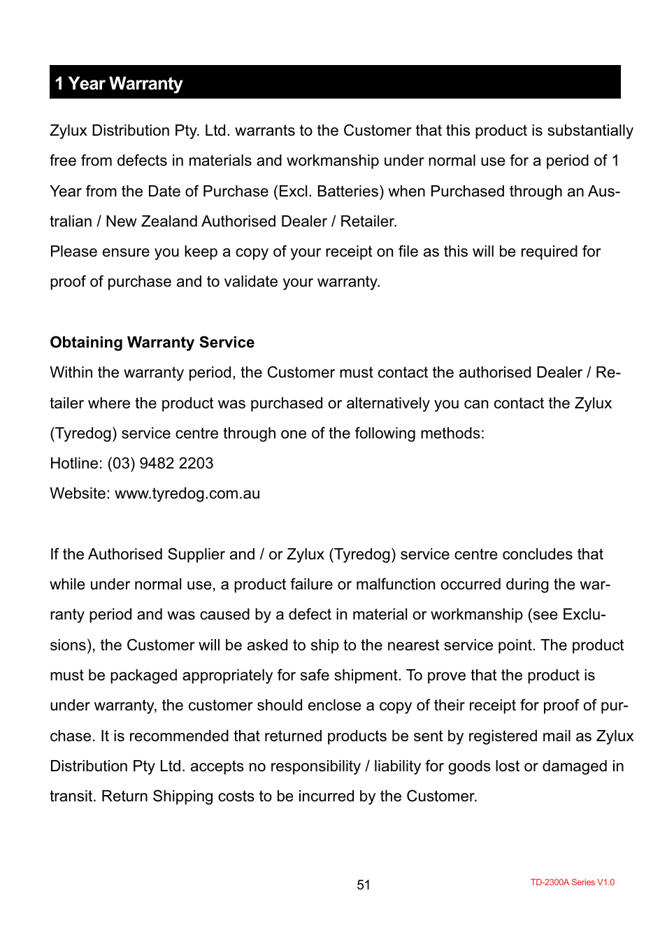 TYREDOG TD-2300A-X10 User Manual | Page 53 / 56