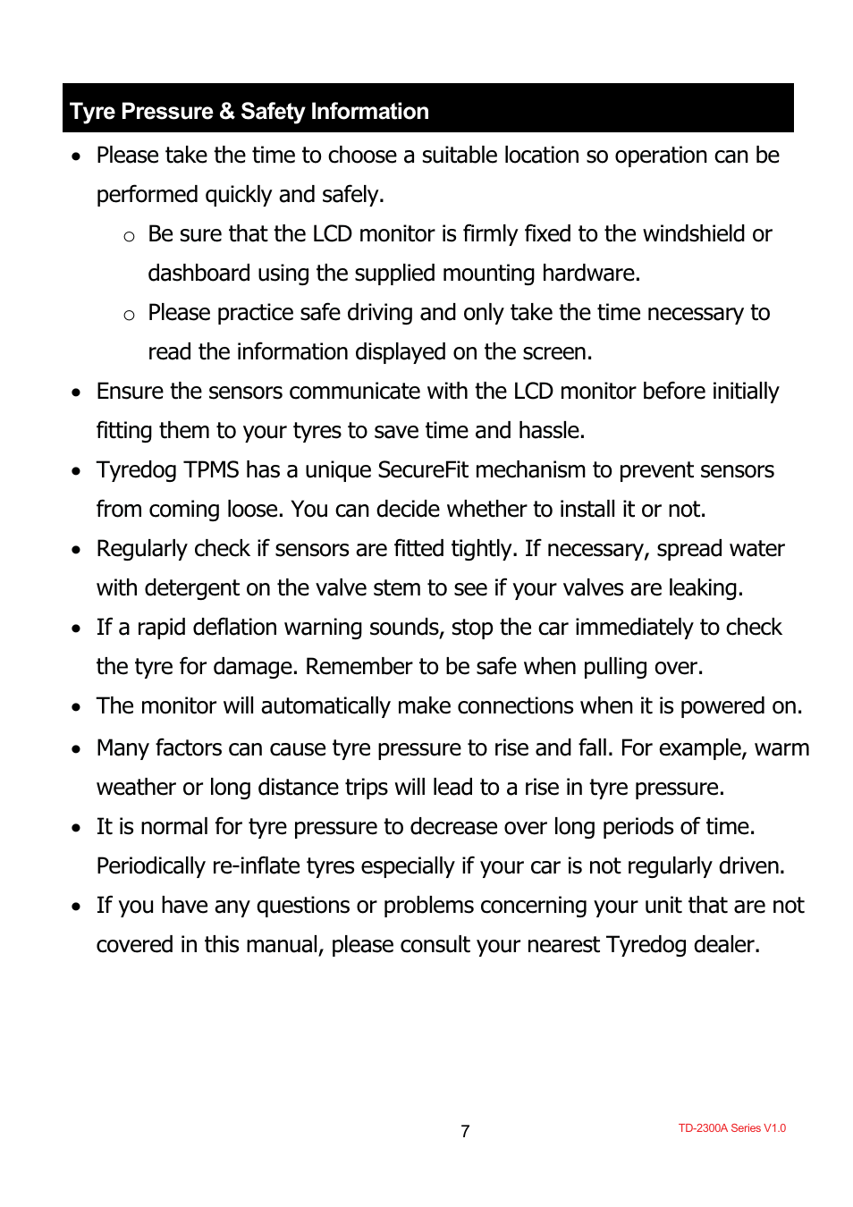 TYREDOG TD-2300A-X10 User Manual | Page 9 / 56