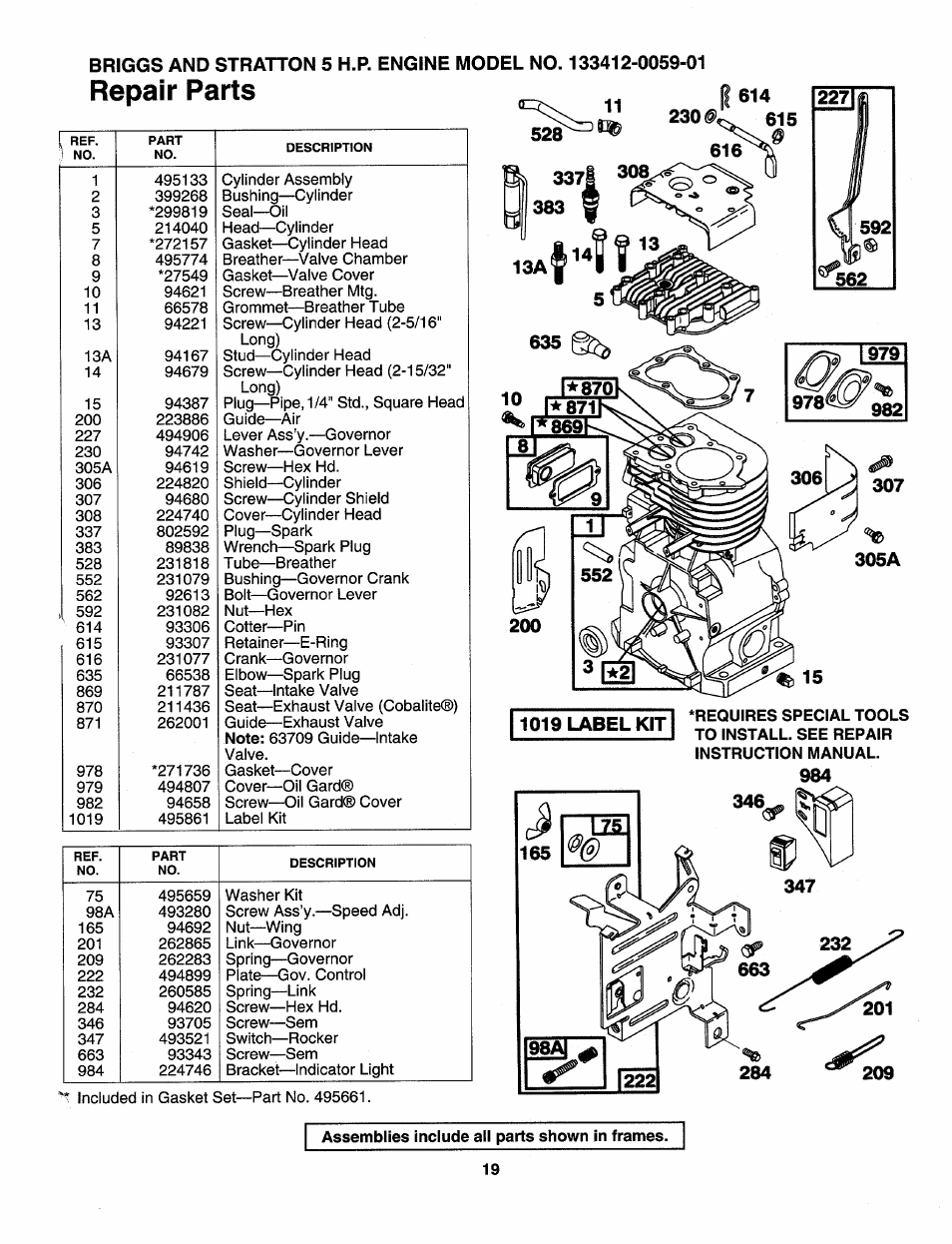 Repair parts | Craftsman 247.795950 User Manual | Page 19 / 24