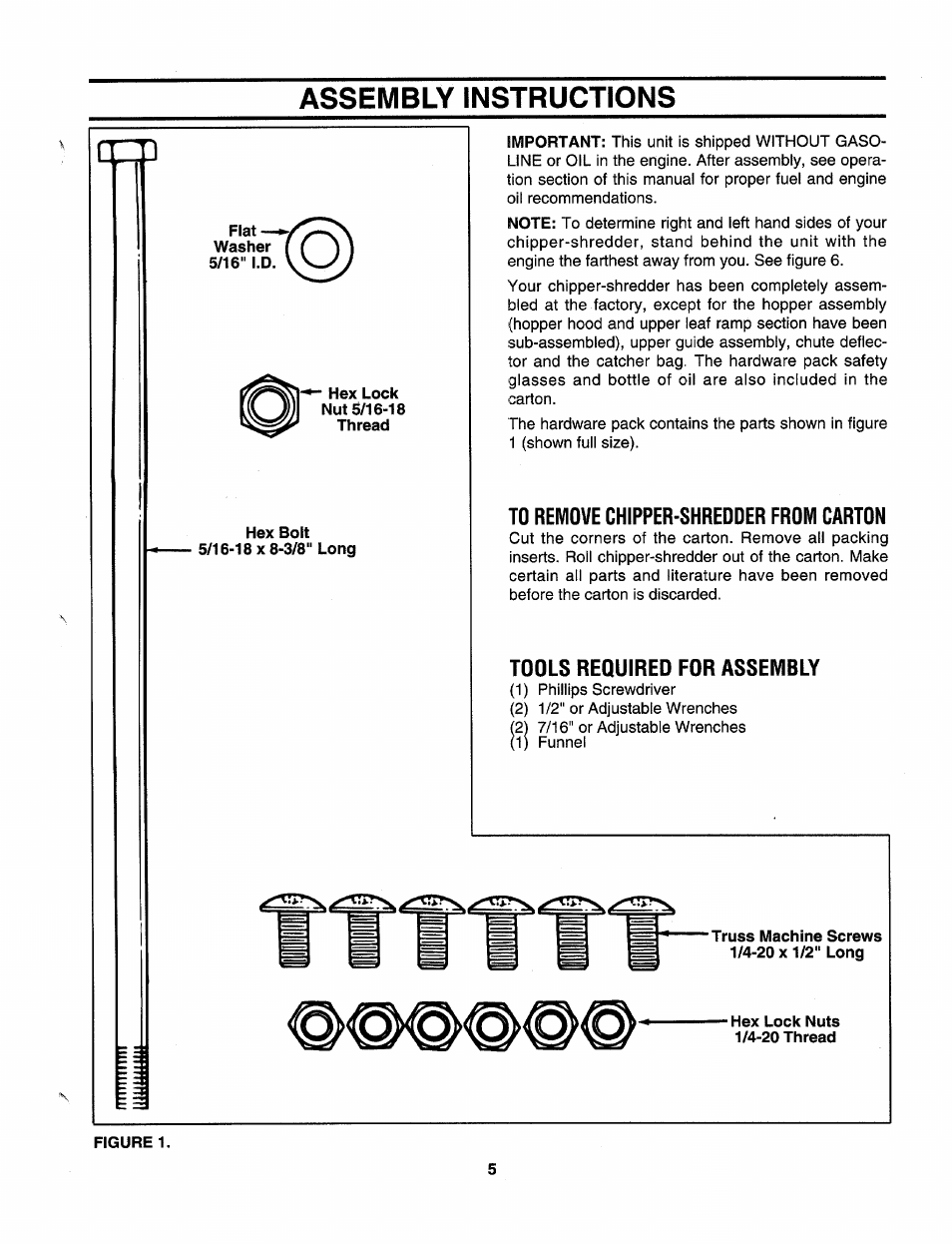 Hex lock nuts 1/4-20 thread, Assembly instructions | Craftsman 247.795950 User Manual | Page 5 / 24