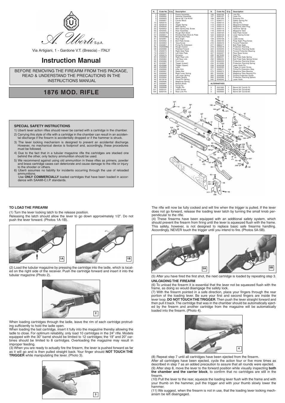 Uberti 1876 Centennial Rifle User Manual | 1 page