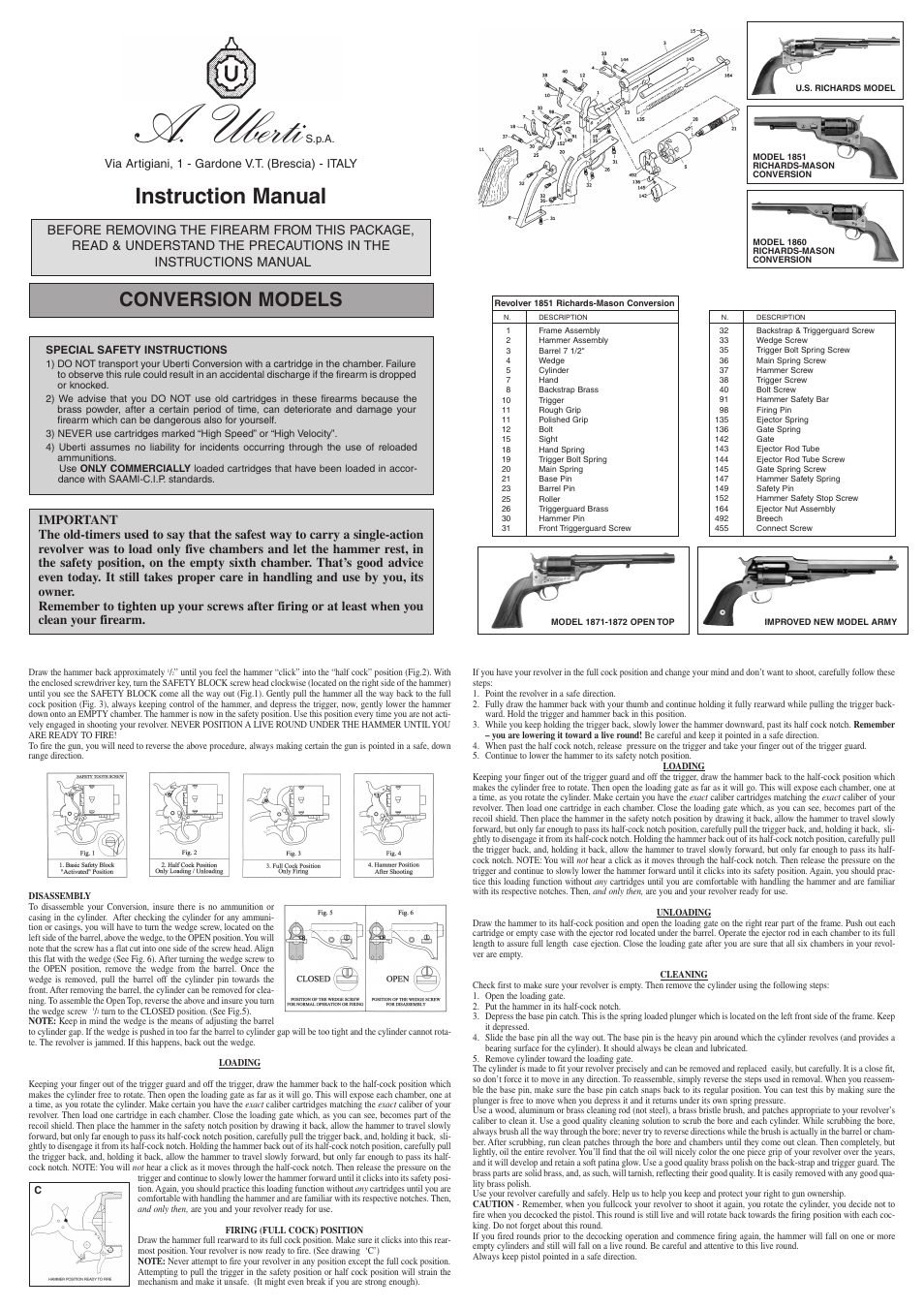 Uberti 1860 RICHARDS-MASON CONVERSION User Manual | 1 page