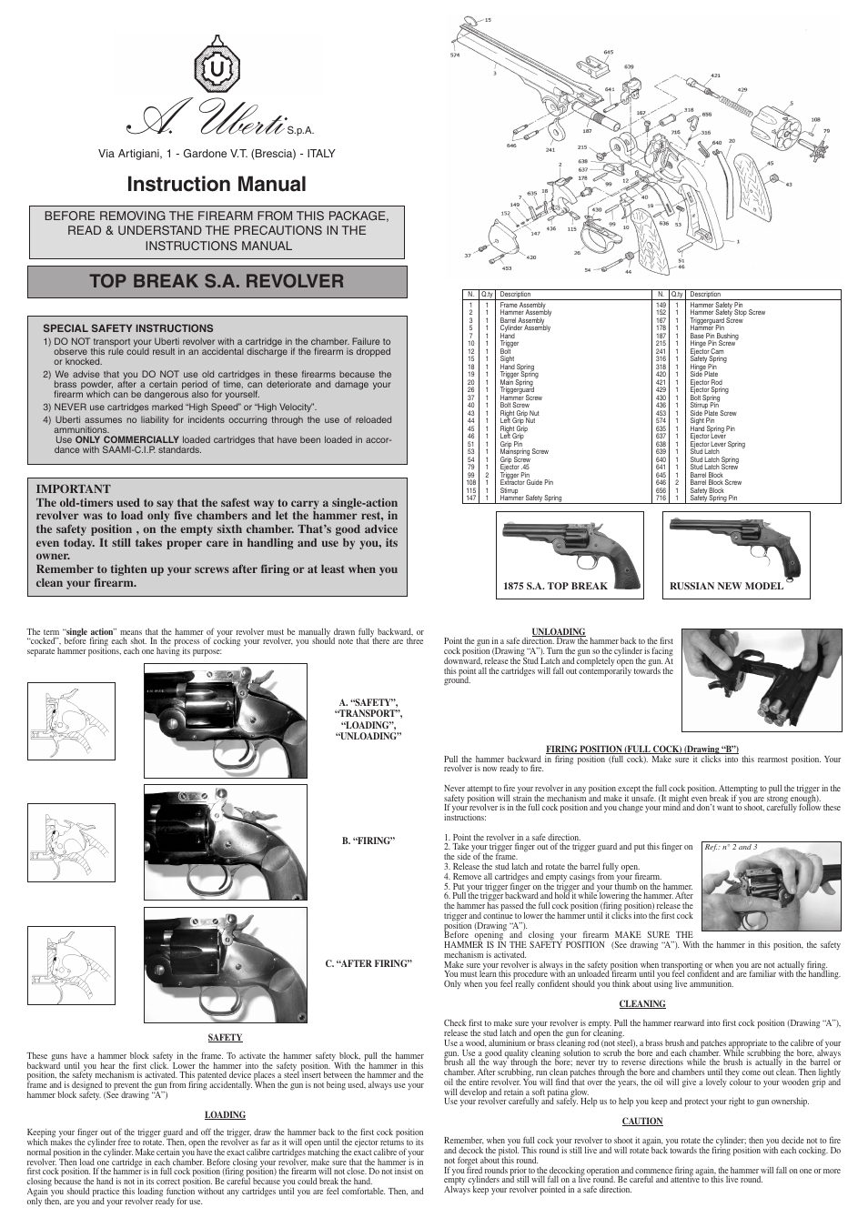 Uberti Top Break Revolver User Manual | 1 page