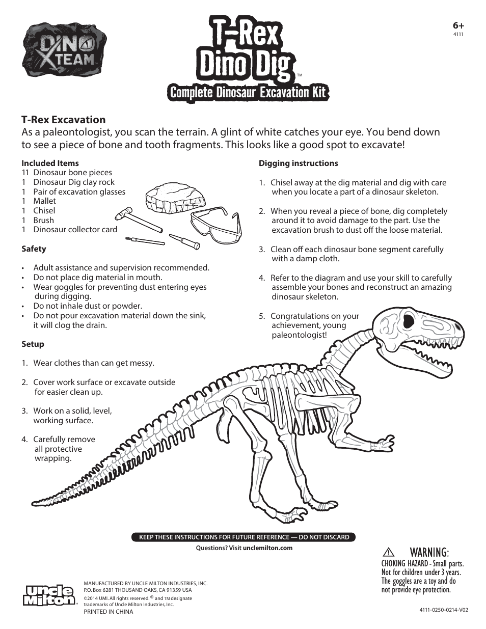 Uncle Milton Dino Digs User Manual | 3 pages