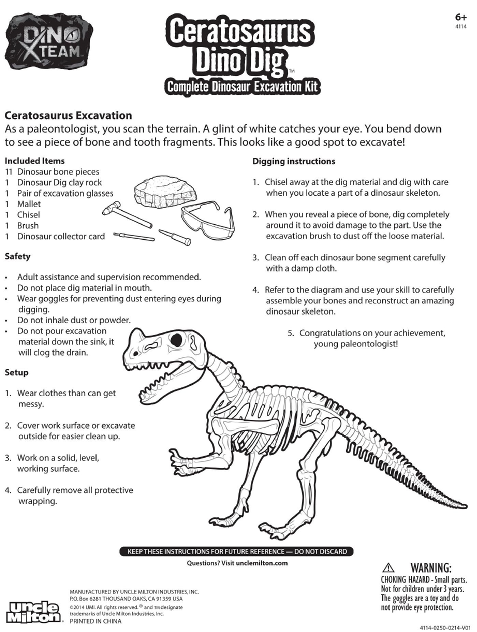 Uncle Milton Dino Digs User Manual | Page 2 / 3